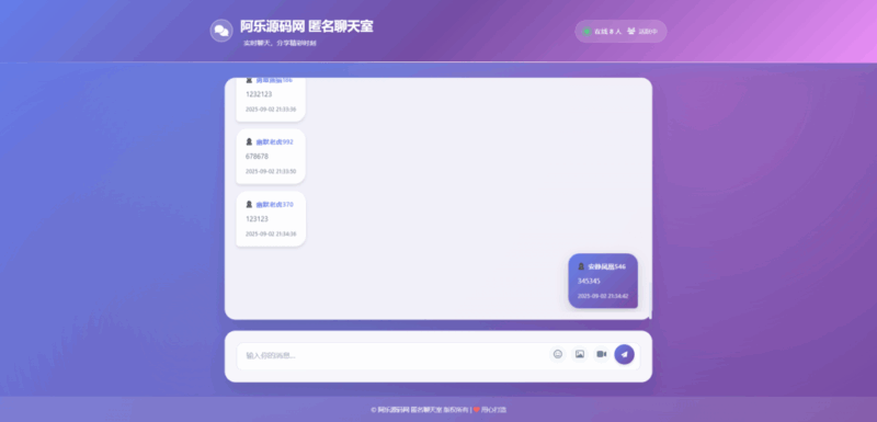 全新UI匿名在线聊天室系统源码 全开源轻量本地化-进入